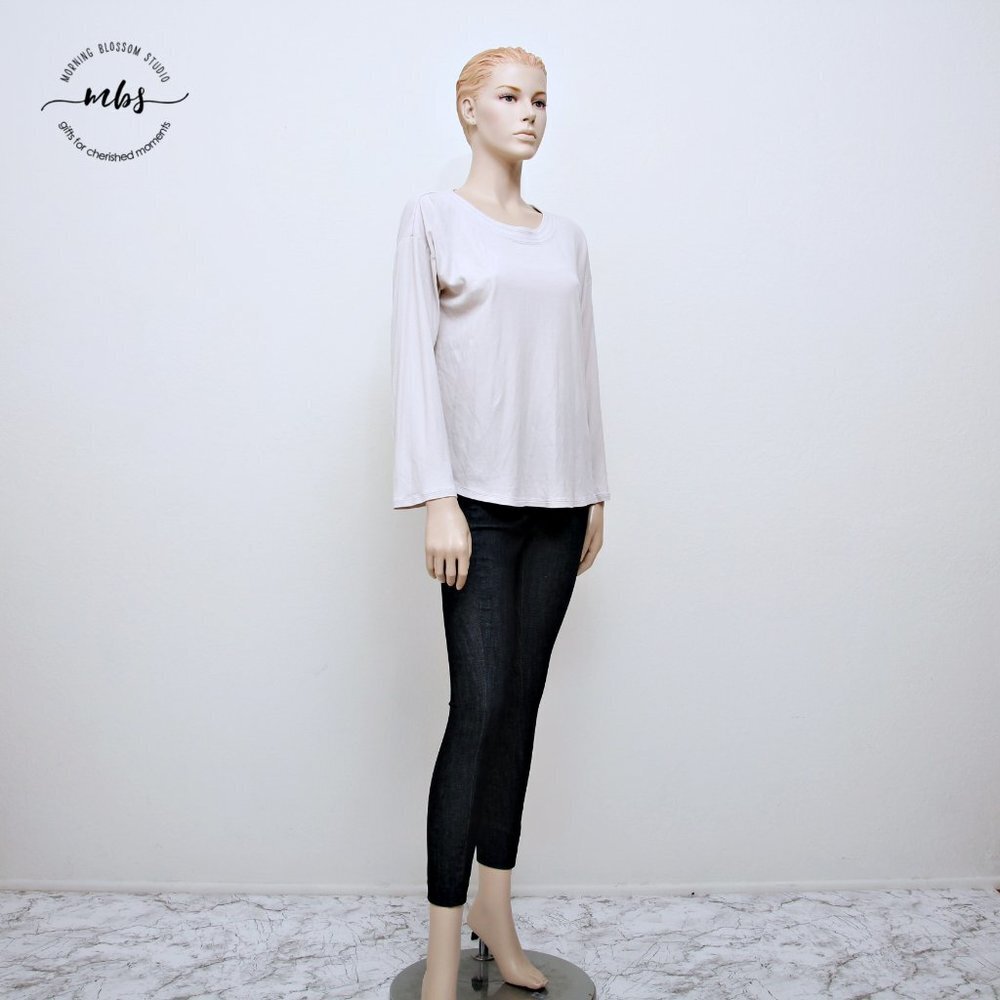 Eileen Fisher Round Neck Long Sleeve‎ Relaxed Fit Organic Cotton Sleepwear Top